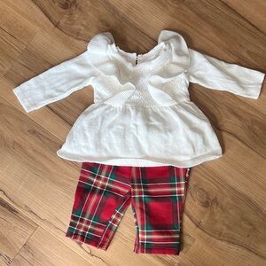 Carter's Cream Knit Baby Ruffle Top and plaid pants